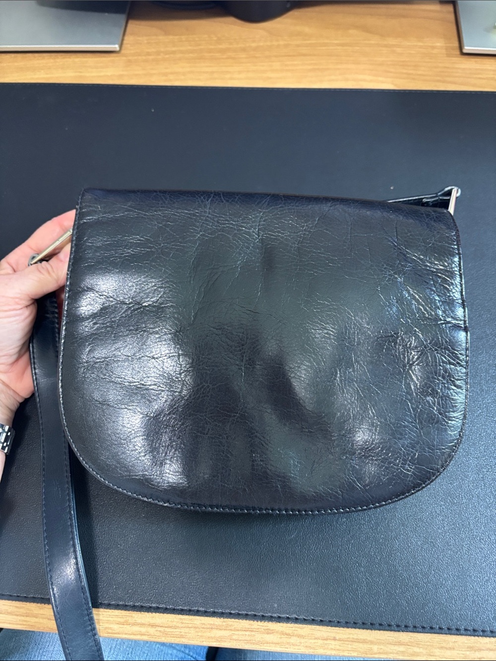 Worthington Looks Black (Navy Blue) Leather Crossbody Saddle Bag